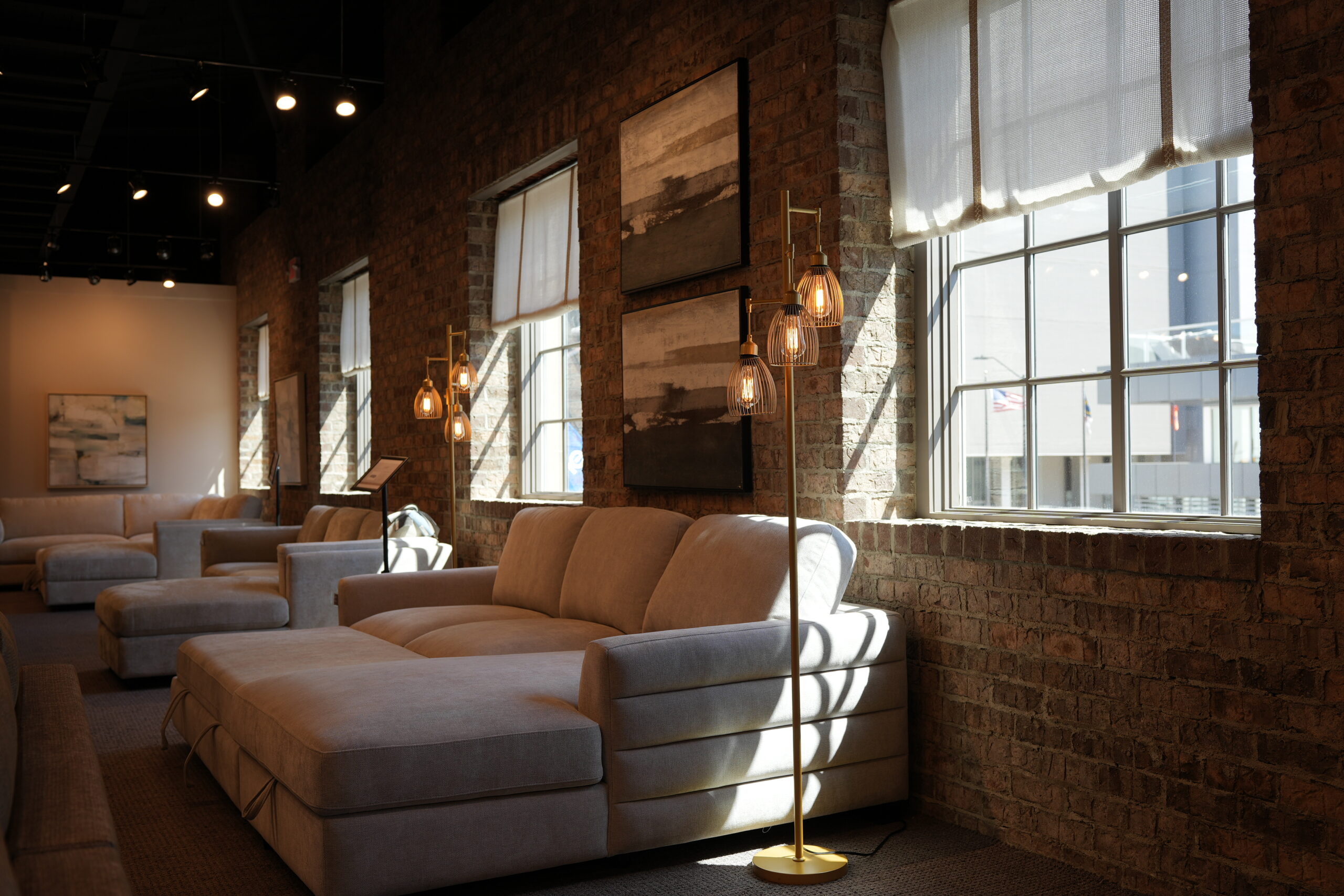 Lifestyle stationary upholstery showroom with sectional seating