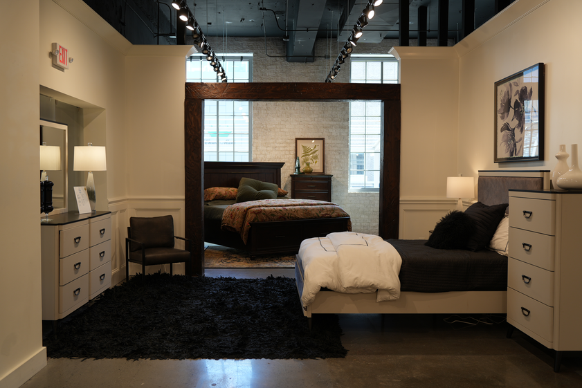 Bedroom set with bed and matching storage furniture